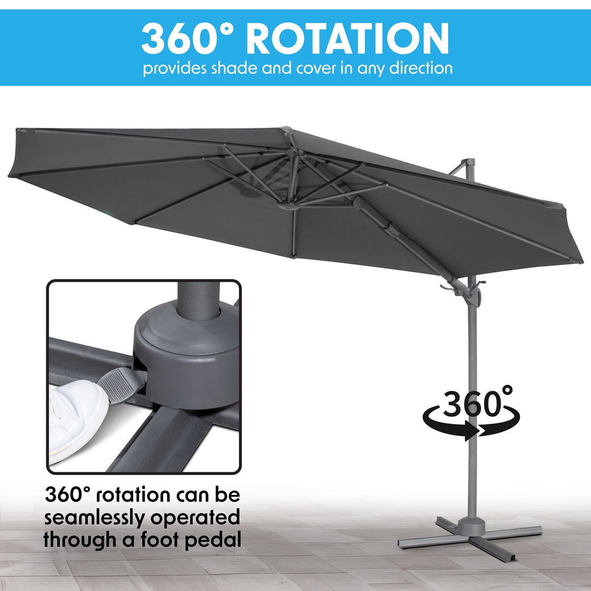 Sealey Dellonda 3m Garden Patio Cantilever Parasol Umbrella Tilt 360 Grey DG267