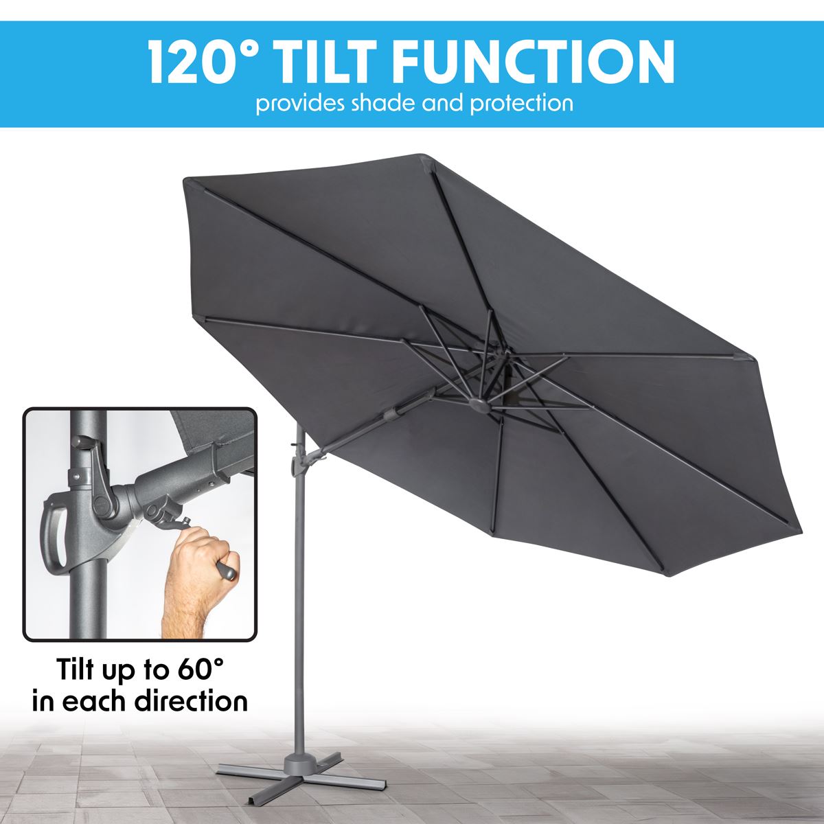 Sealey Dellonda 3m Garden Patio Cantilever Parasol Umbrella Tilt 360 Grey DG267
