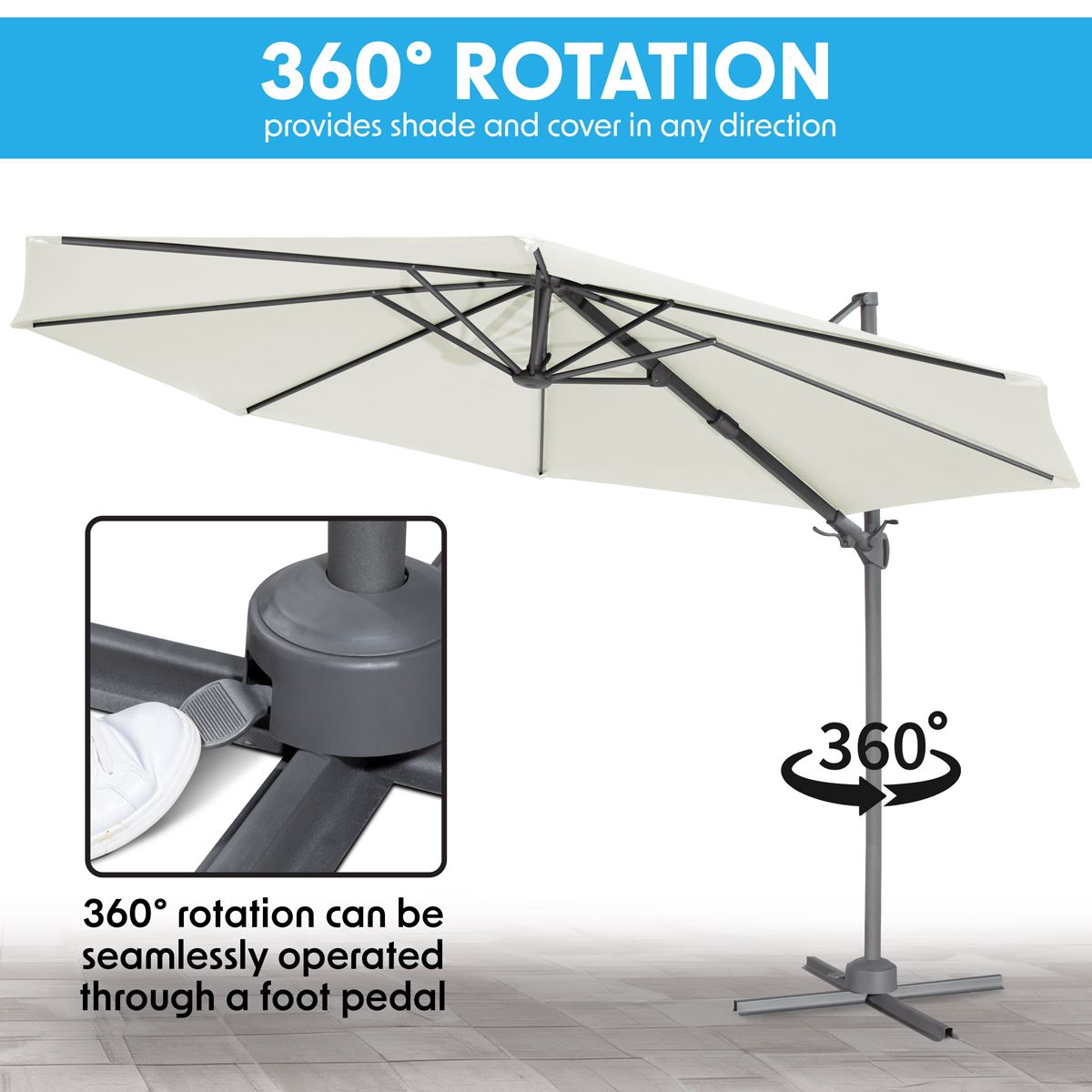 Dellonda 3m Garden Patio Cantilever Parasol Umbrella 360 Rotation Cream DG268
