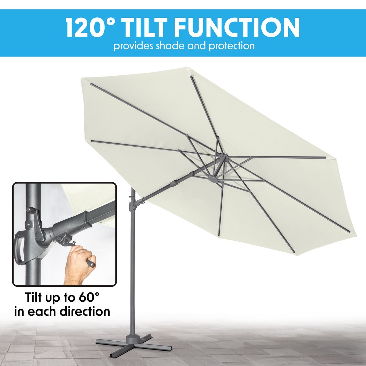 Dellonda 3m Garden Patio Cantilever Parasol Umbrella 360 Rotation Cream DG268