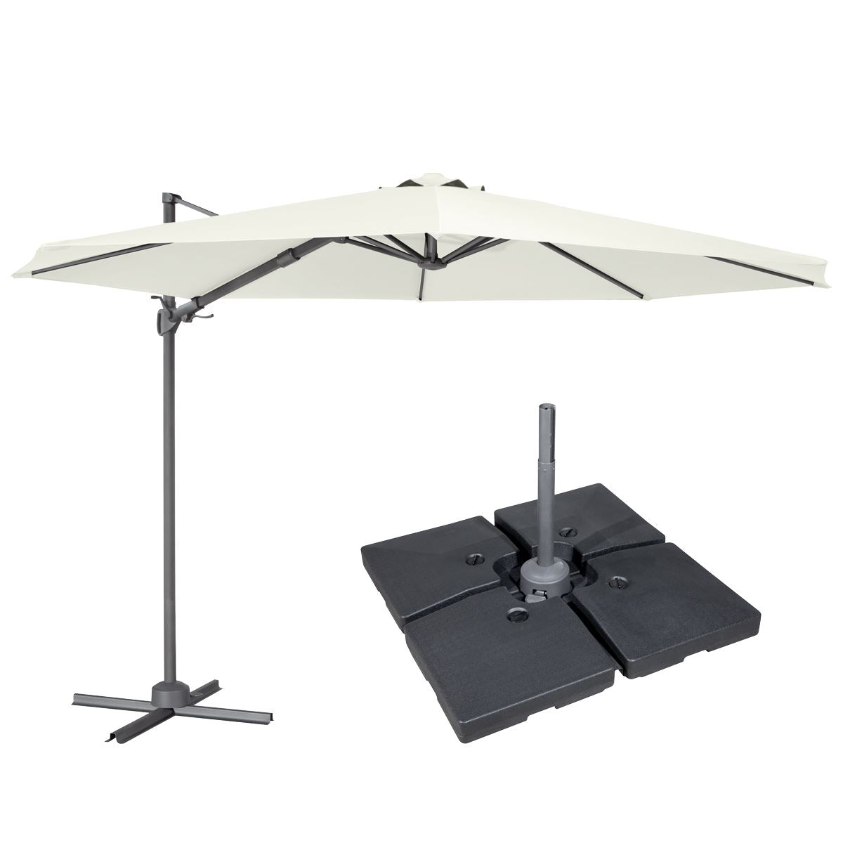 Sealey Dellonda Cantilever Parasol with 360� Rotation, Tilt, Cover & Base 3m - Cream DG273