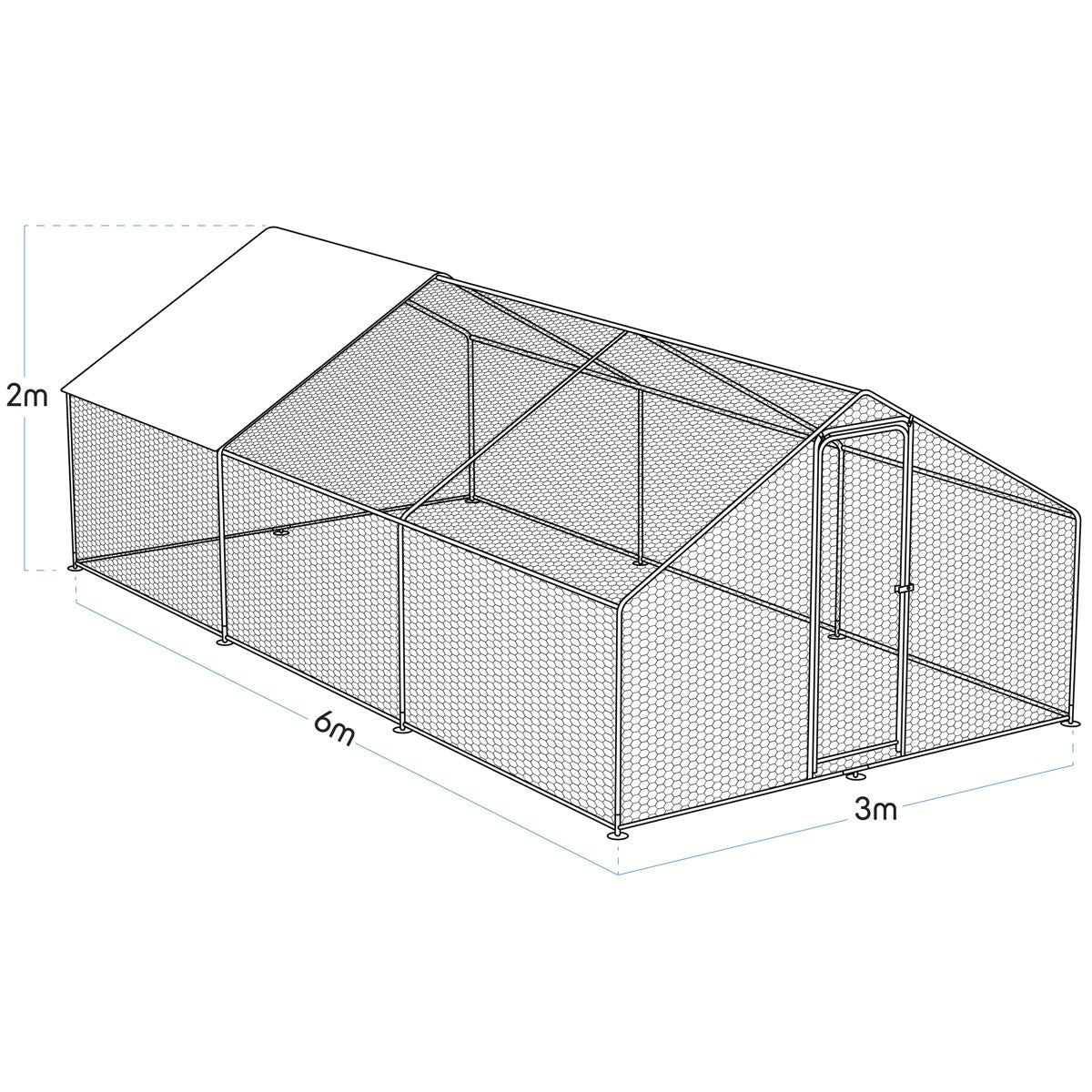 Dellonda Galvanized Steel Chicken Run with Coated Roof Cover 3 x 6 x 2m DG280