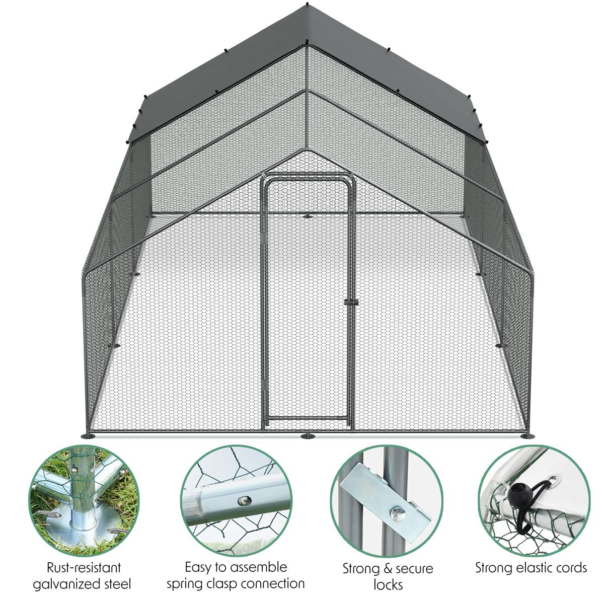 Dellonda Galvanized Steel Chicken Run with Coated Roof Cover 3 x 6 x 2m DG280
