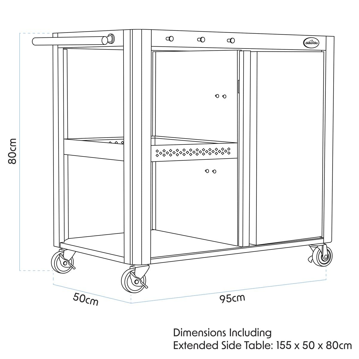 Dellonda BBQ Plancha Workstation Trolley Cupboard Extension Table Black DG282