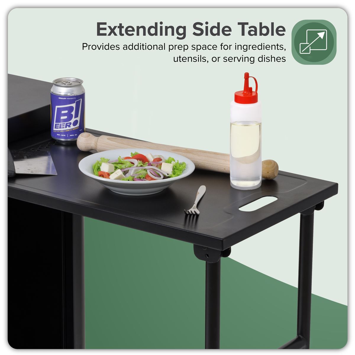 Dellonda BBQ Plancha Workstation Trolley Cupboard Extension Table Black DG282