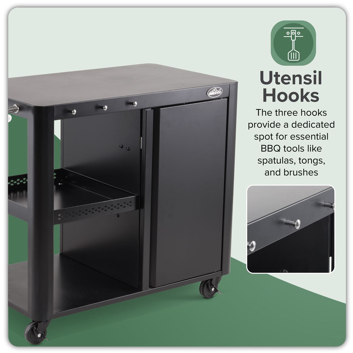 Dellonda BBQ Plancha Workstation Trolley Cupboard Extension Table Black DG282