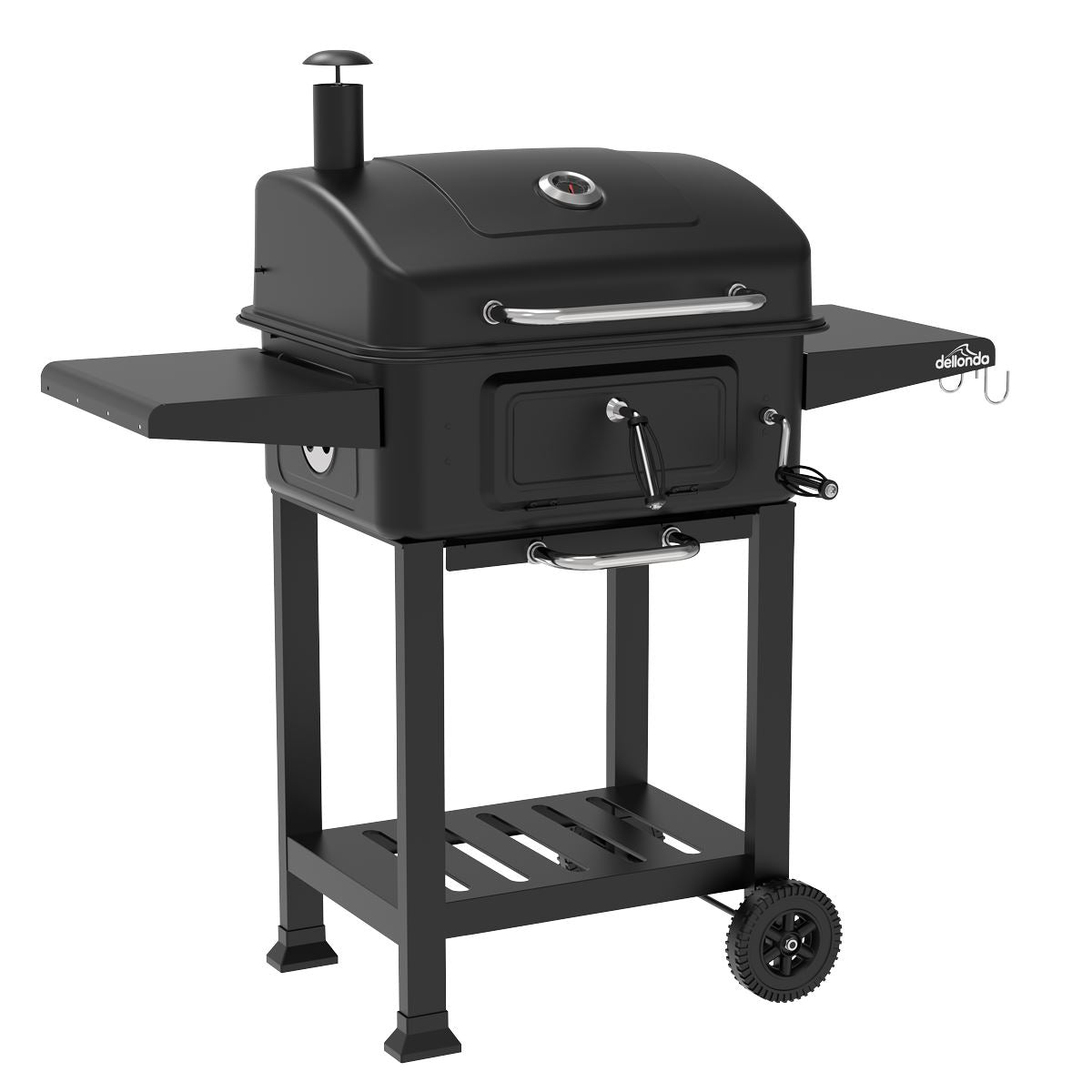 Sealey Dellonda Charcoal Grill BBQ Smoker and Trolley with 2 Side Shelves - Black DG283