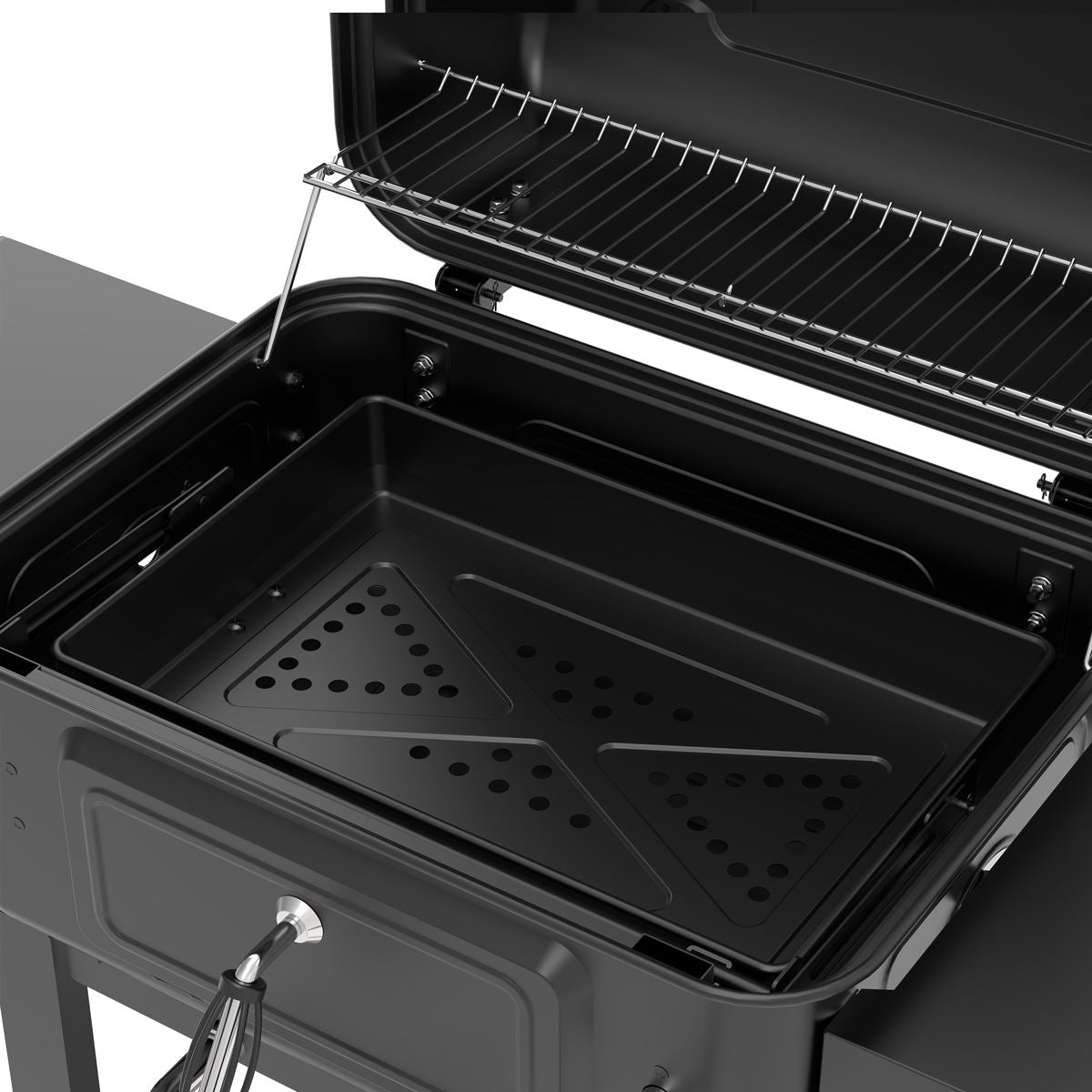Sealey Dellonda Charcoal Grill BBQ Smoker and Trolley with 2 Side Shelves - Black DG283