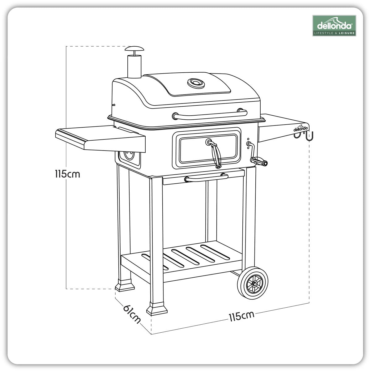 Sealey Dellonda Charcoal Grill BBQ Smoker and Trolley with 2 Side Shelves - Black DG283