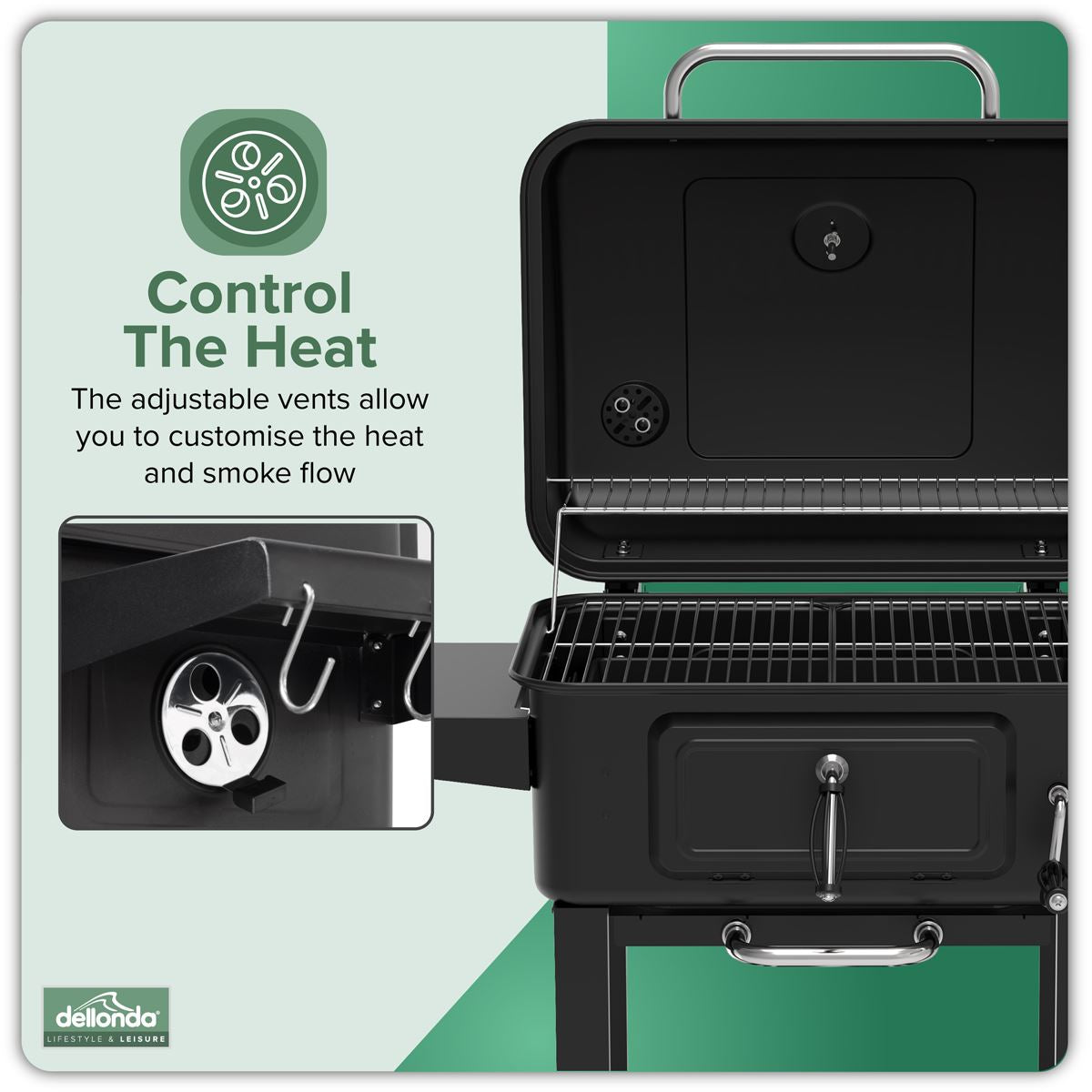 Sealey Dellonda Charcoal Grill BBQ Smoker and Trolley with 2 Side Shelves - Black DG283