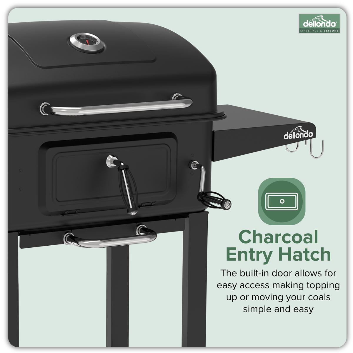 Sealey Dellonda Charcoal Grill BBQ Smoker and Trolley with 2 Side Shelves - Black DG283