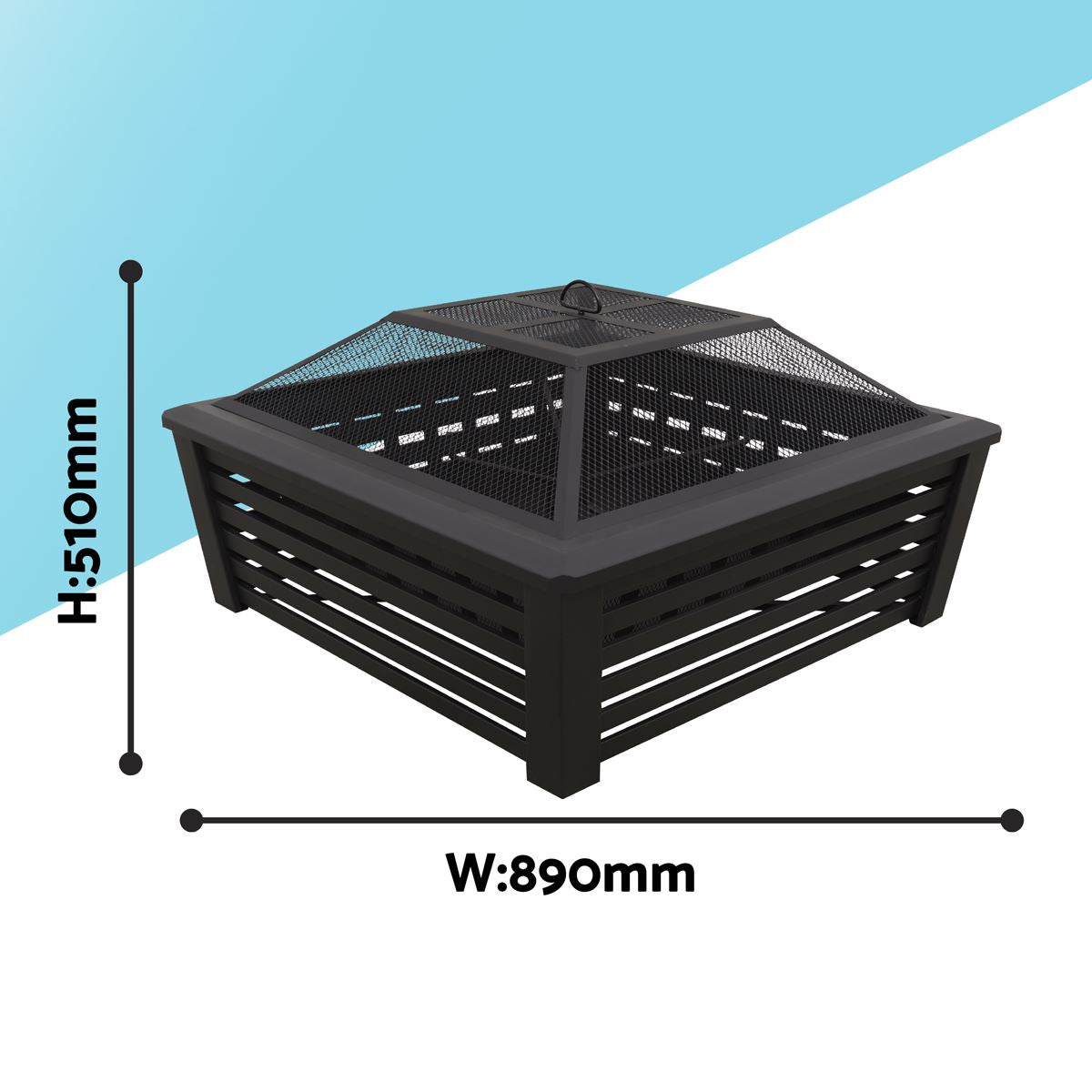 Sealey Dellonda 35" Square Outdoor Fire Pit, Black DG43