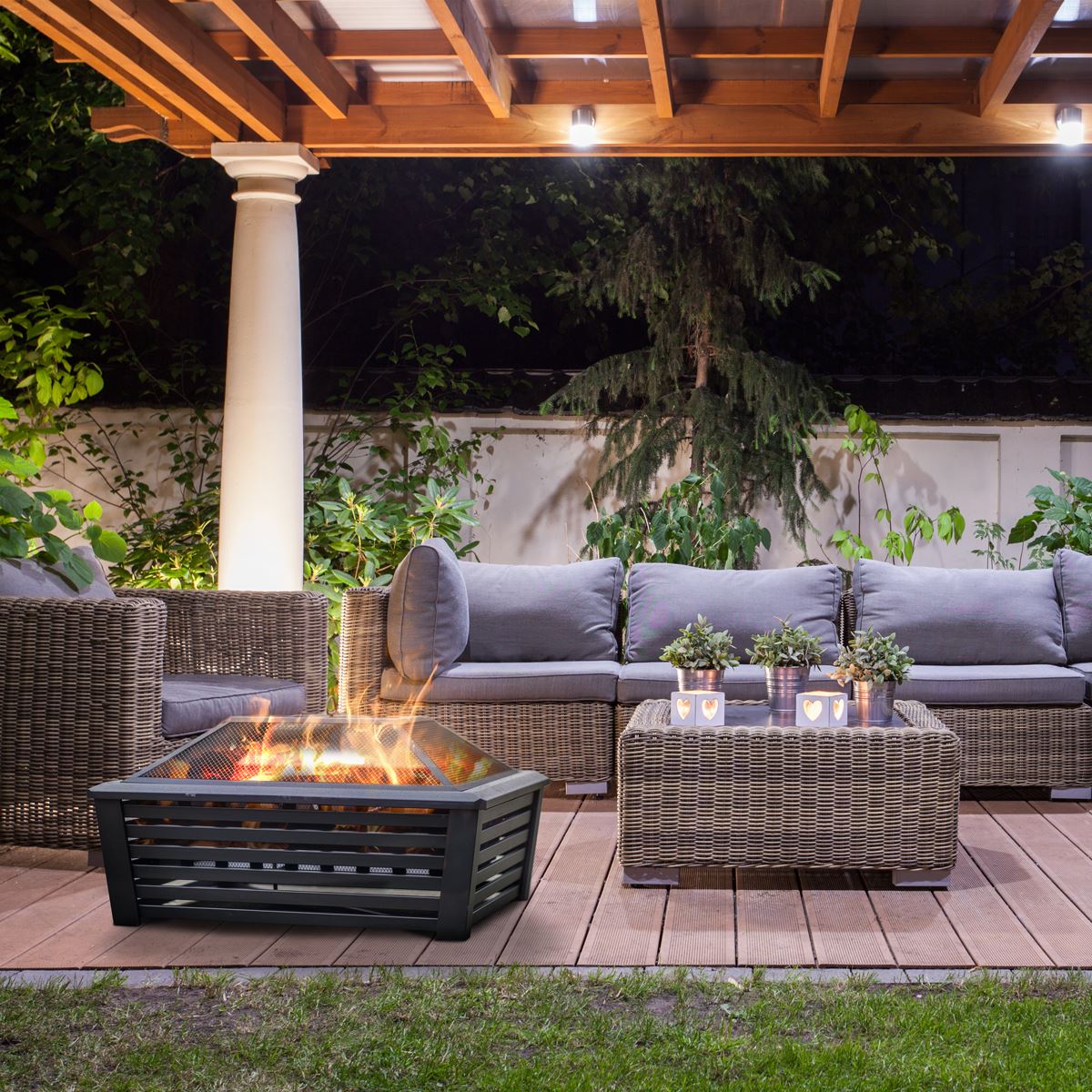 Sealey Dellonda 35" Square Outdoor Fire Pit, Black DG43