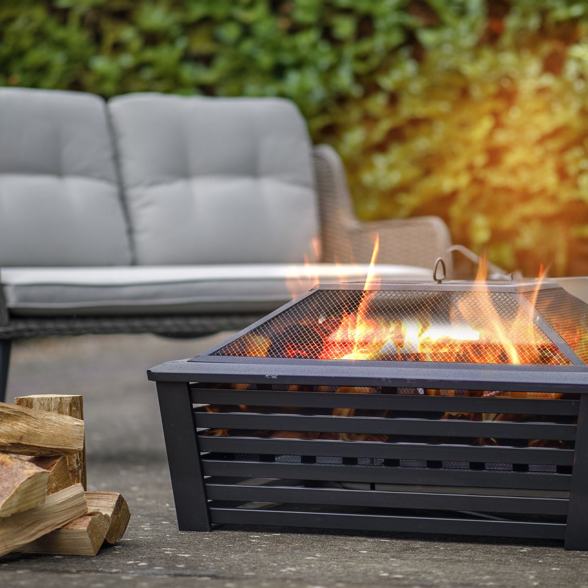 Sealey Dellonda 35" Square Outdoor Fire Pit, Black DG43