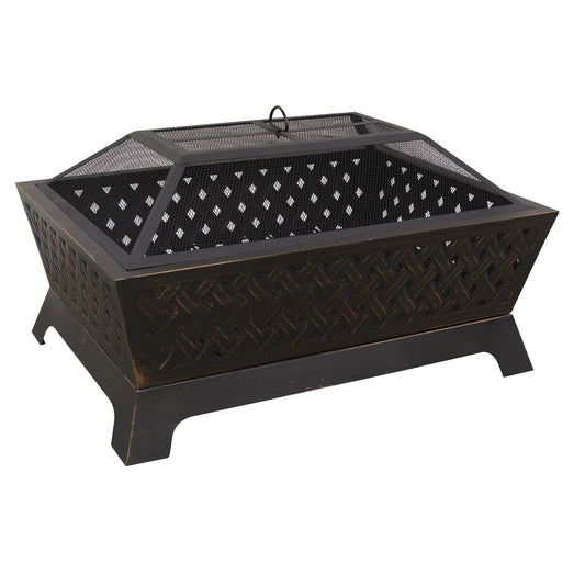 Sealey Dellonda 35" Rectangular Outdoor Fire Pit, Antique Bronze Effect DG44
