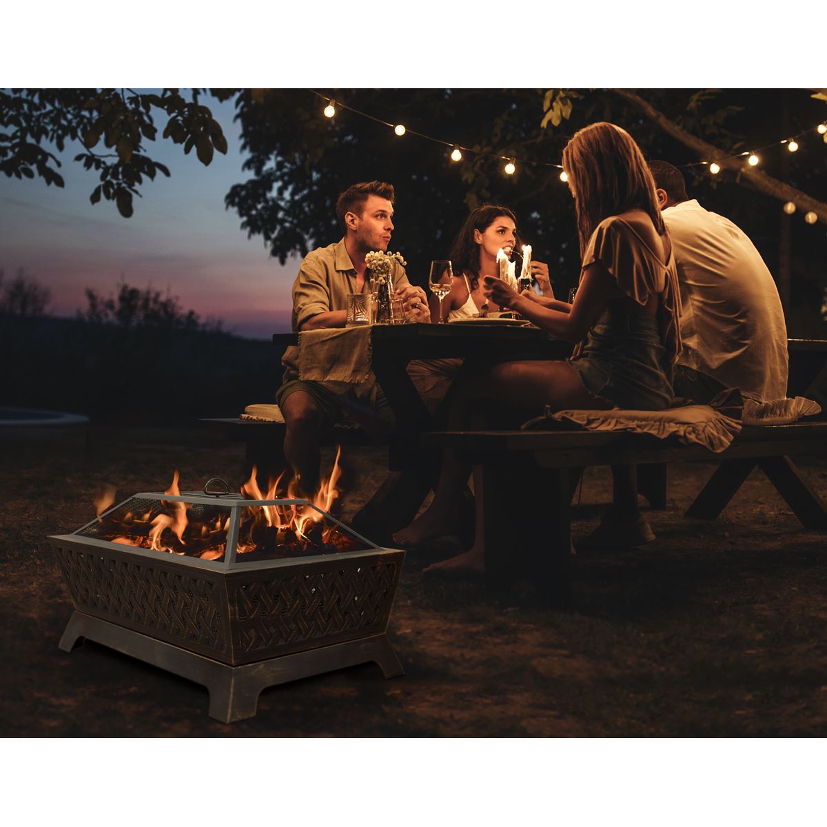 Sealey Dellonda 35" Rectangular Outdoor Fire Pit, Antique Bronze Effect DG44
