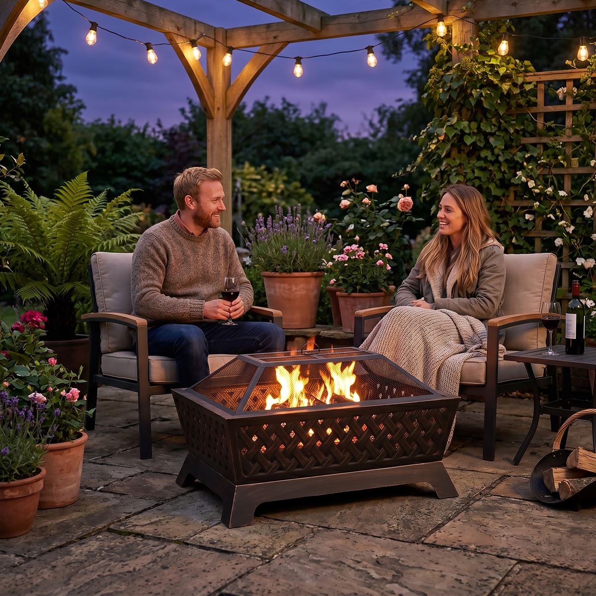 Sealey Dellonda 35" Rectangular Outdoor Fire Pit, Antique Bronze Effect DG44