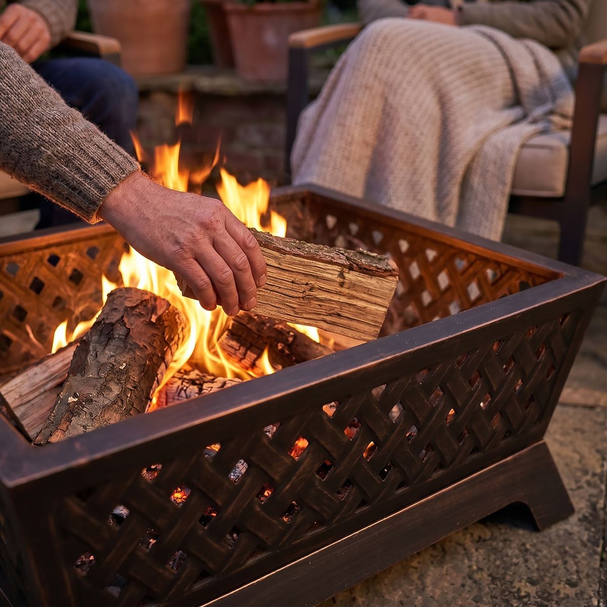 Sealey Dellonda 35" Rectangular Outdoor Fire Pit, Antique Bronze Effect DG44