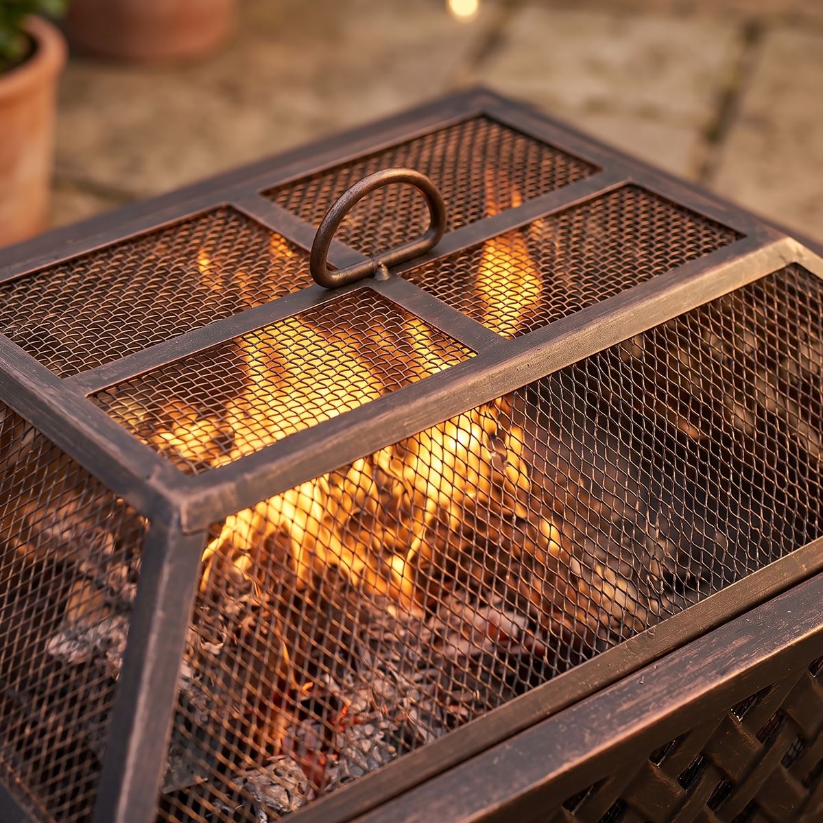 Sealey Dellonda 35" Rectangular Outdoor Fire Pit, Antique Bronze Effect DG44