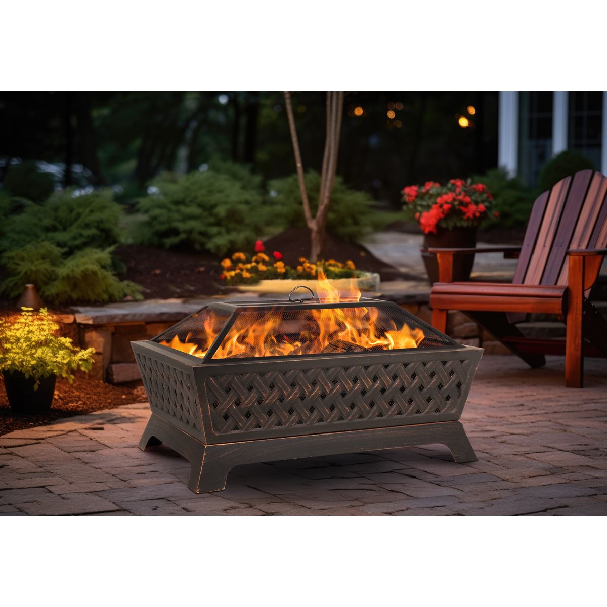 Sealey Dellonda 35" Rectangular Outdoor Fire Pit, Antique Bronze Effect DG44
