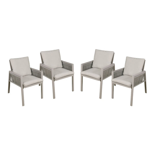Dellonda Garden Patio Aluminium Dining Chair Armrests Set of 4 Light Grey DG50