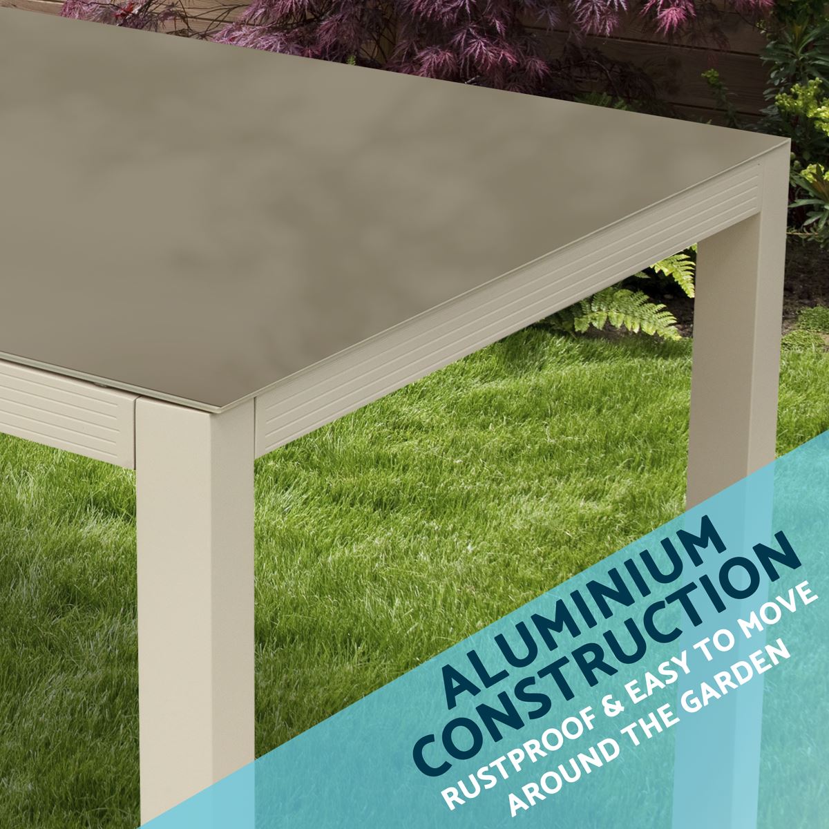 Dellonda Aluminium Glass Garden Dining Table Parasol Hole Light Grey DG51