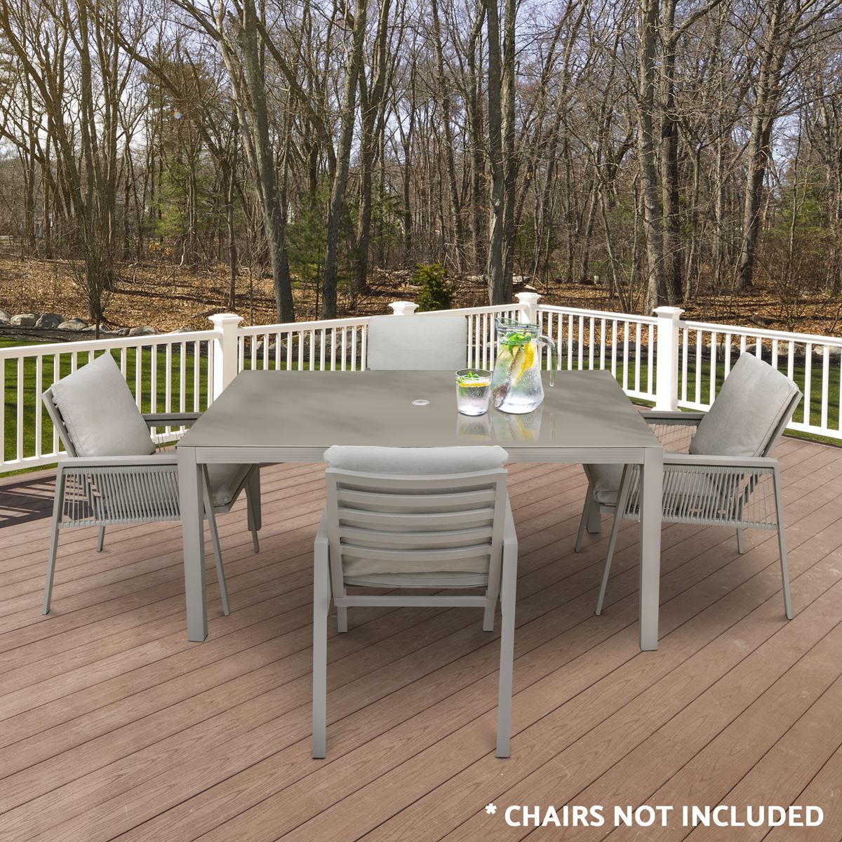 Dellonda Aluminium Glass Garden Dining Table Parasol Hole Light Grey DG51