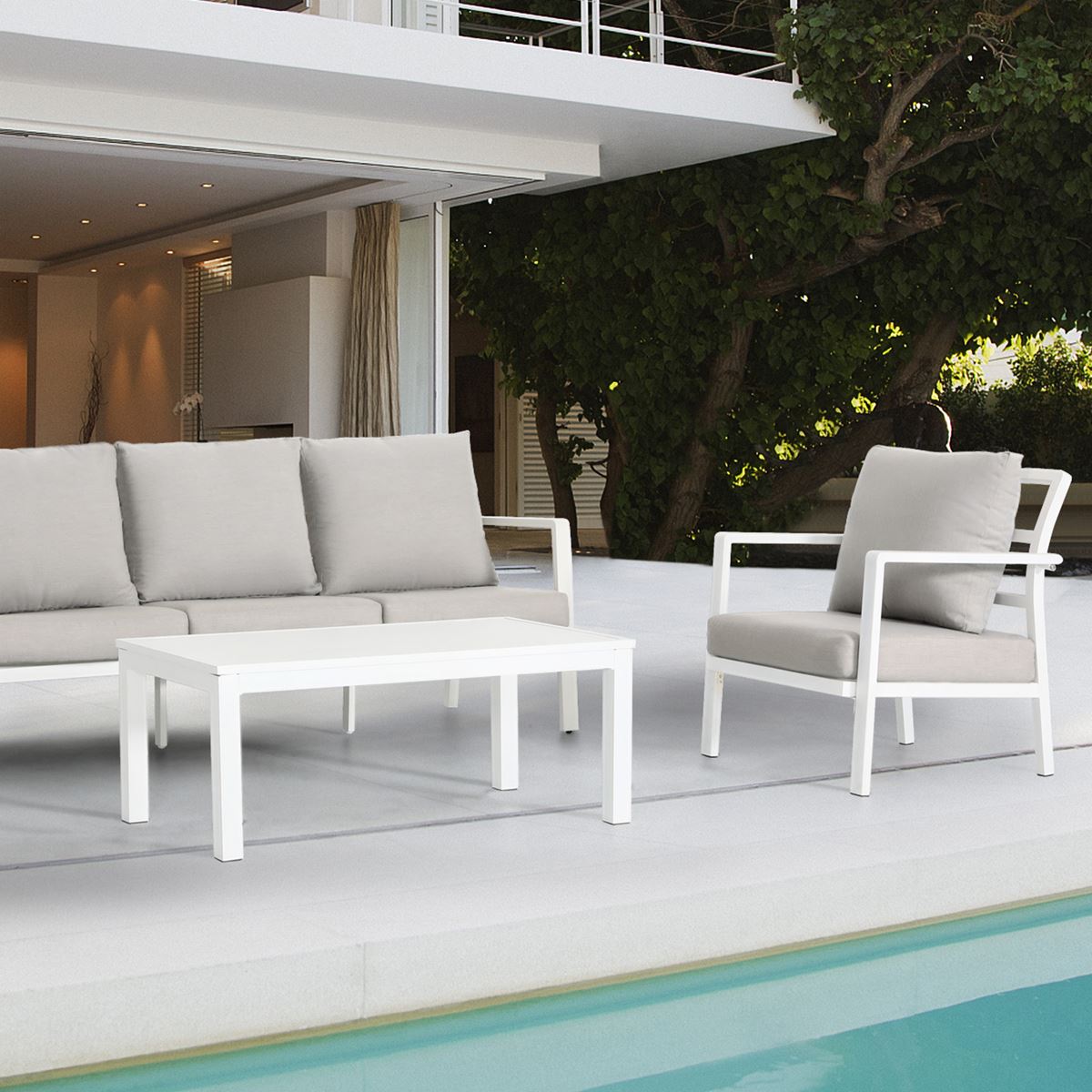 Sealey Dellonda Kyoto 4-Piece Aluminium Outdoor Sofa Arm Chair Coffee TableDG52