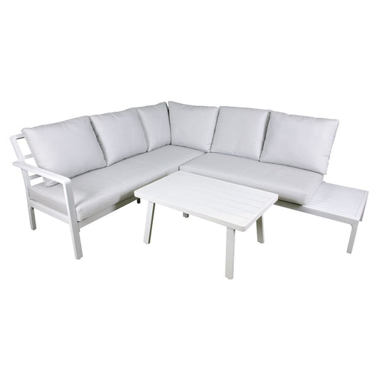 Sealey Dellonda Kyoto White 3 Piece Outdoor Garden Corner Sofa CoffeeTable DG53