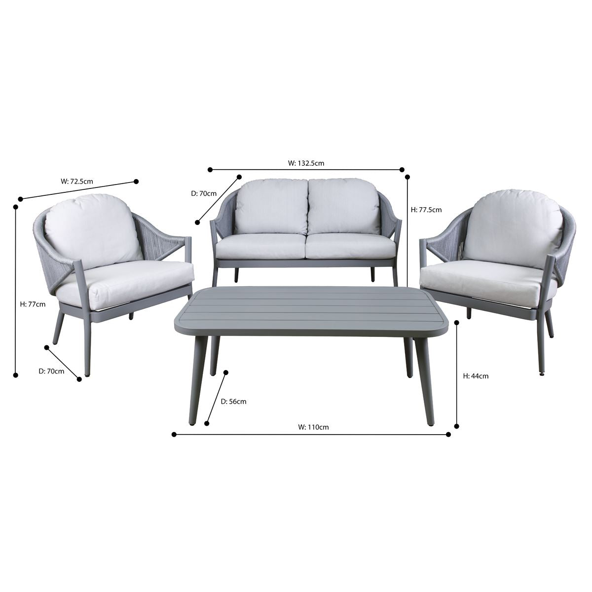 Sealey Dellonda Echo 4-Piece Aluminium Garden Sofa Arm Chair Coffee Table DG59
