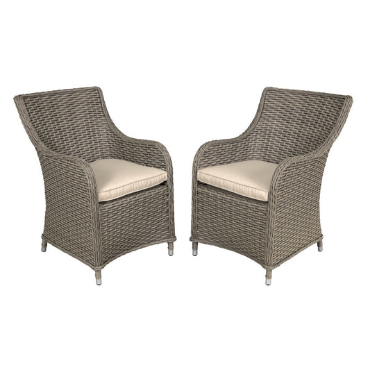 Dellonda Chester Rattan Wicker Garden Dining Chairs with Cushion Brown DG64