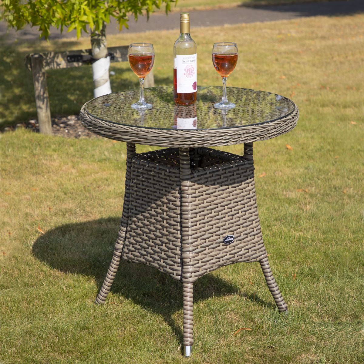 Dellonda Chester Rattan Wicker Outdoor Bistro Table Tempered Glass Brown DG65