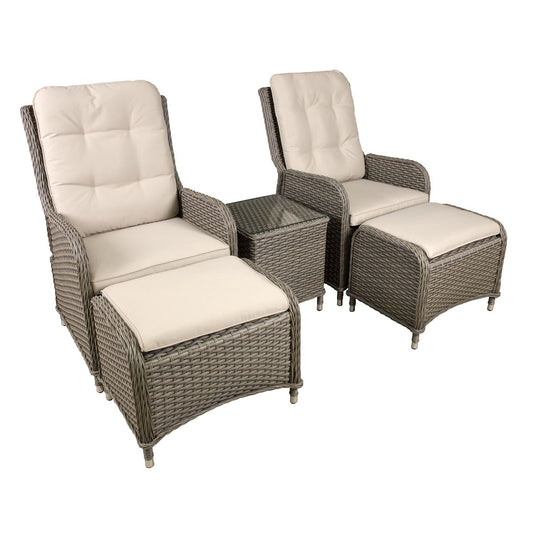 Dellonda Chester Rattan Wicker Outdoor Recliner Seat Coffee Table Brown DG68
