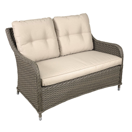 Dellonda Chester Rattan Wicker Outdoor Lounge 2-Seater Sofa Cushions Brown DG70