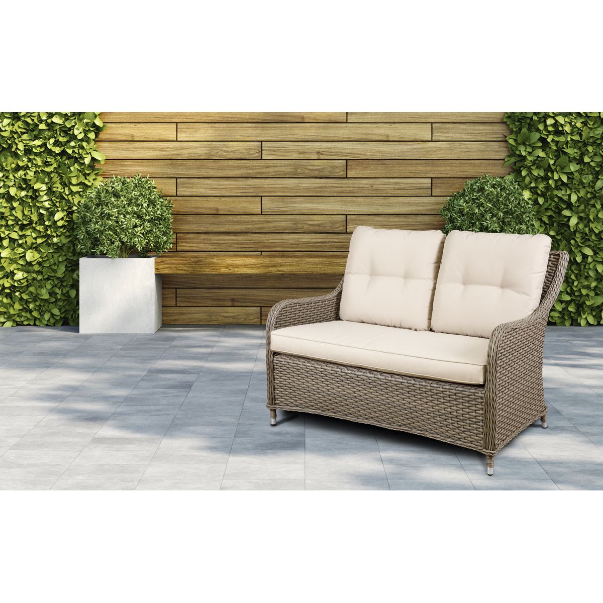 Dellonda Chester Rattan Wicker Outdoor Lounge 2-Seater Sofa Cushions Brown DG70
