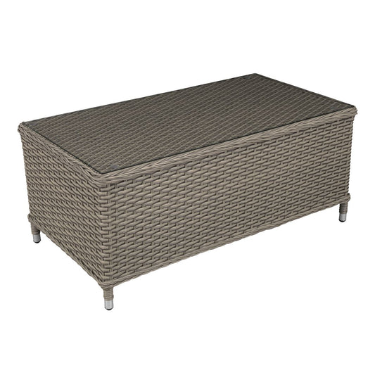 Dellonda Chester Rattan Wicker Outdoor Coffee Table Tempered Glass Brown DG71