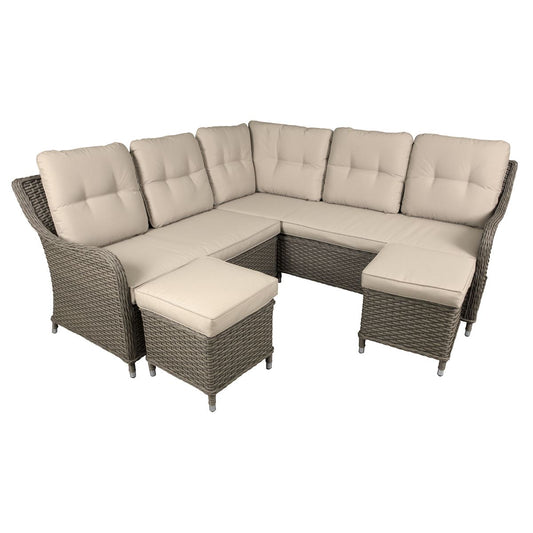 Dellonda Chester Rattan Wicker Outdoor 5 Seat Corner Sofa Set Brown DG72