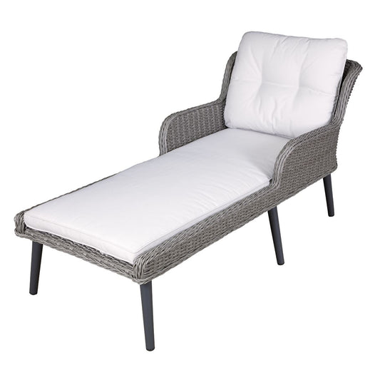 Dellonda Buxton Rattan Wicker Sun Lounger Armrests Washable Cushions Grey DG74