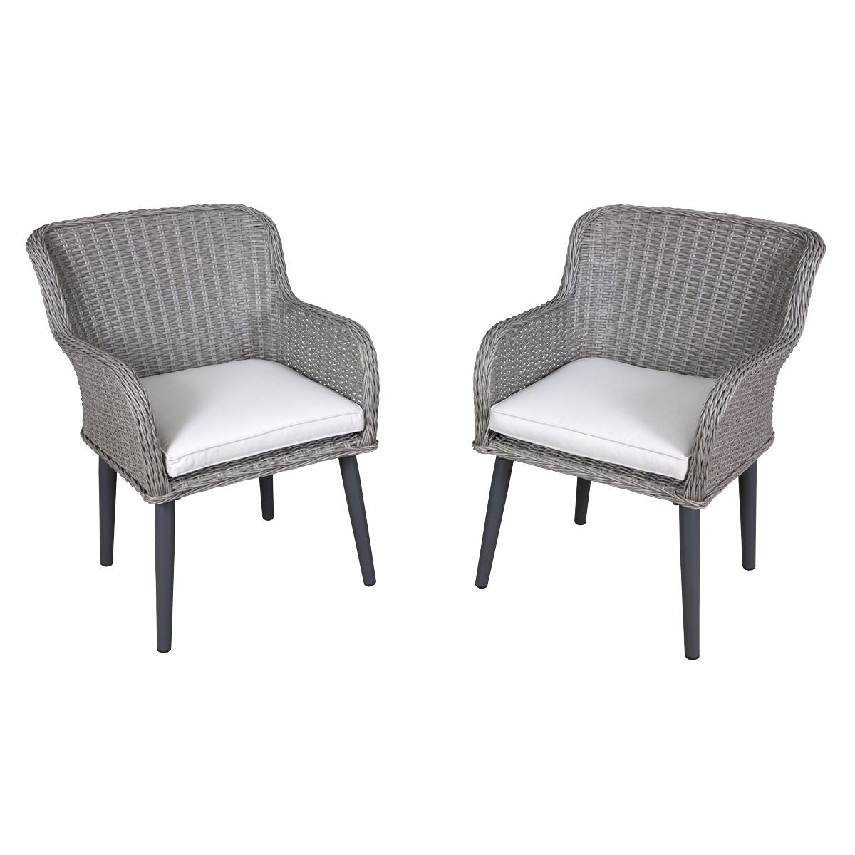 Dellonda Buxton Rattan Wicker Outdoor Dining Armchairs Cushions Set 2 Grey DG76