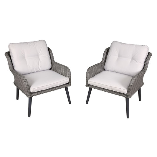 Dellonda Buxton Rattan Wicker Outdoor Lounge Chairs with Cushion Grey DG79