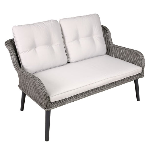 Dellonda Buxton Rattan Wicker Outdoor Lounge 2-Seater Sofa Cushions Grey DG80