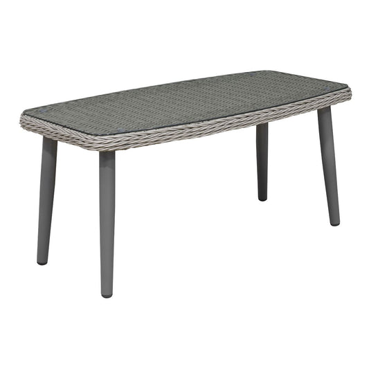 Dellonda Buxton Rattan Wicker Outdoor Coffee Table Tempered Glass Top Grey DG81
