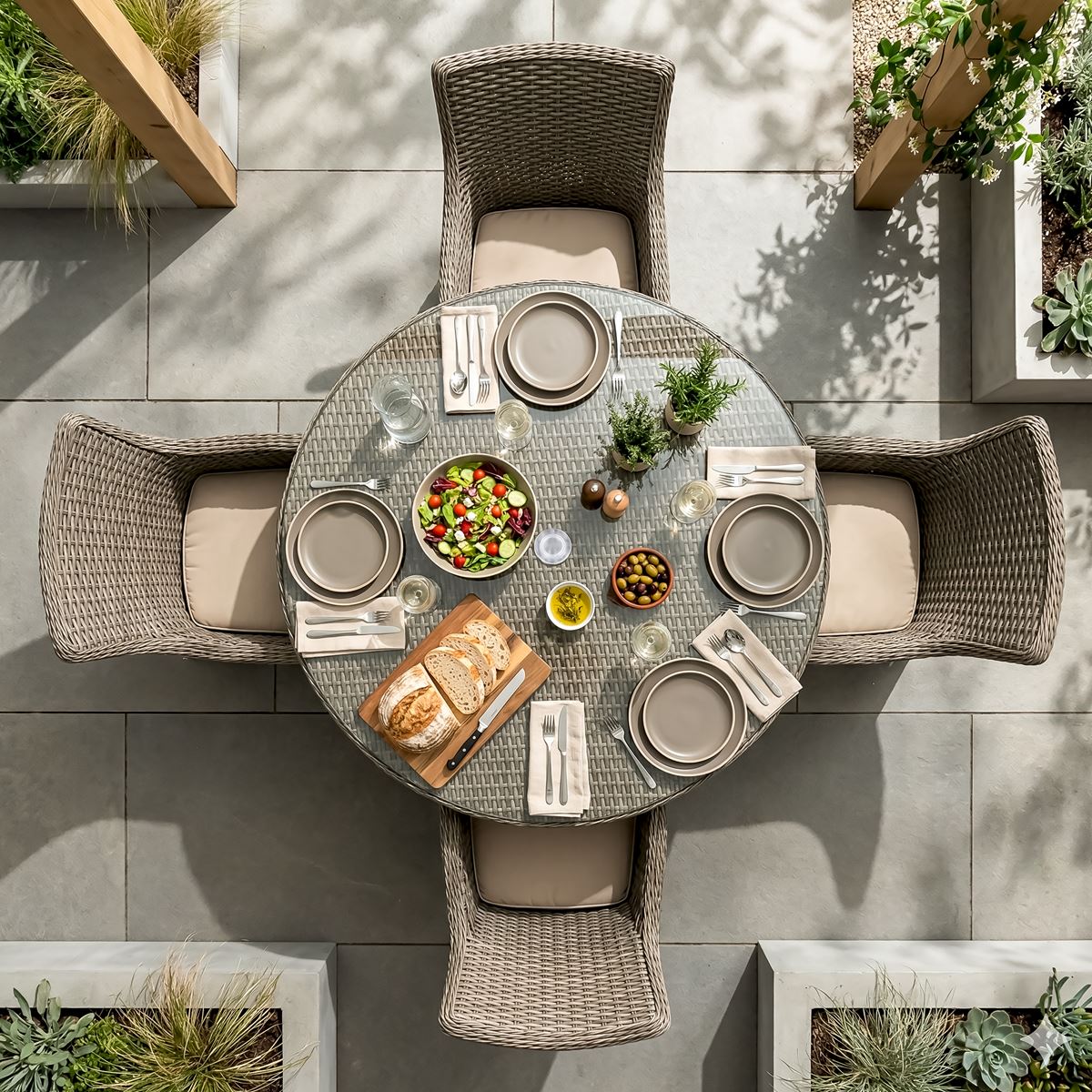 Sealey Dellonda Chester Rattan Wicker Outdoor Dining Set with Tempered Glass Tabletop 5pc DG84