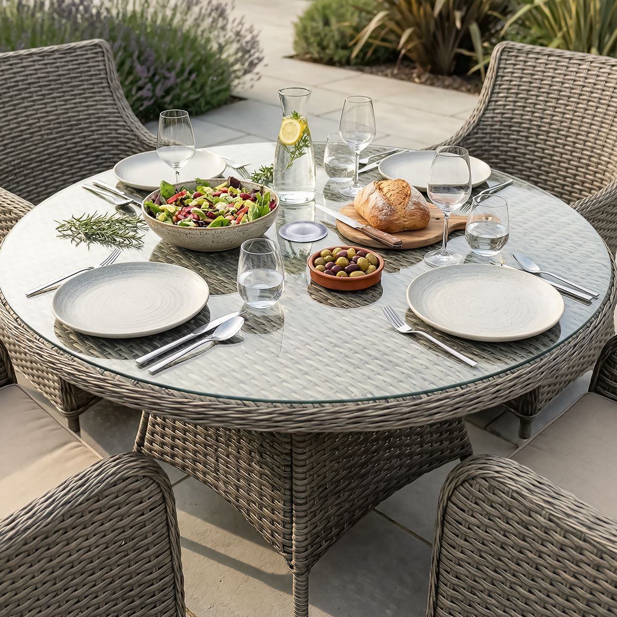 Sealey Dellonda Chester Rattan Wicker Outdoor Dining Set with Tempered Glass Tabletop 5pc DG84