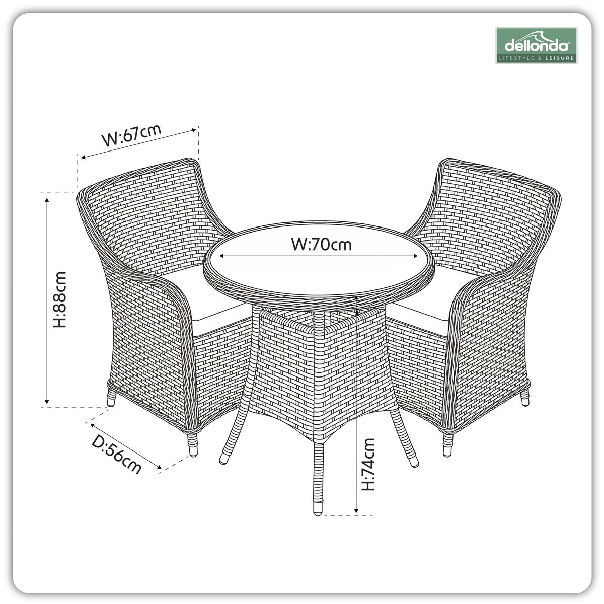 Sealey Dellonda Chester Rattan Wicker Outdoor Dining Set with Tempered Glass Tabletop 3pc DG86