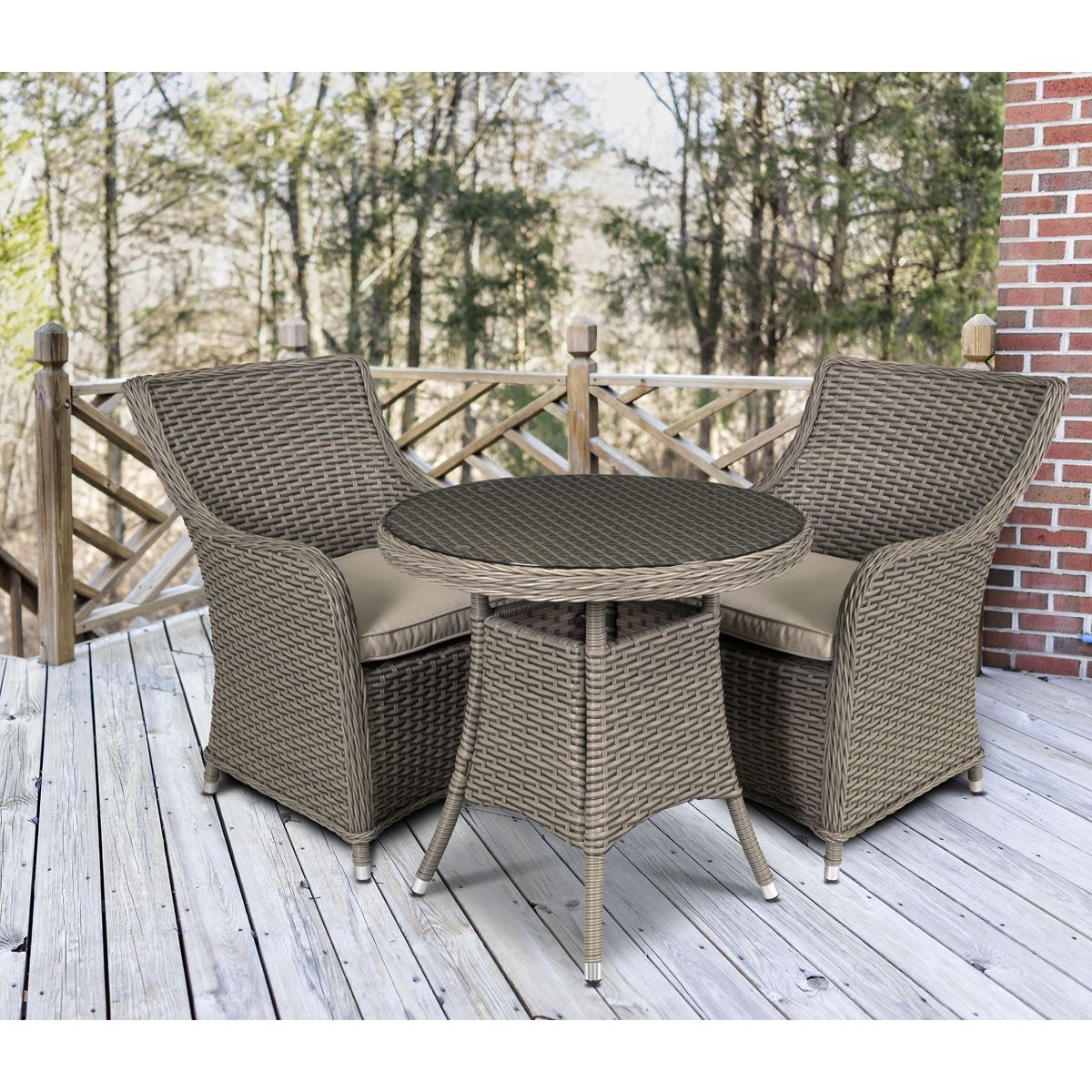 Sealey Dellonda Chester Rattan Wicker Outdoor Dining Set with Tempered Glass Tabletop 3pc DG86
