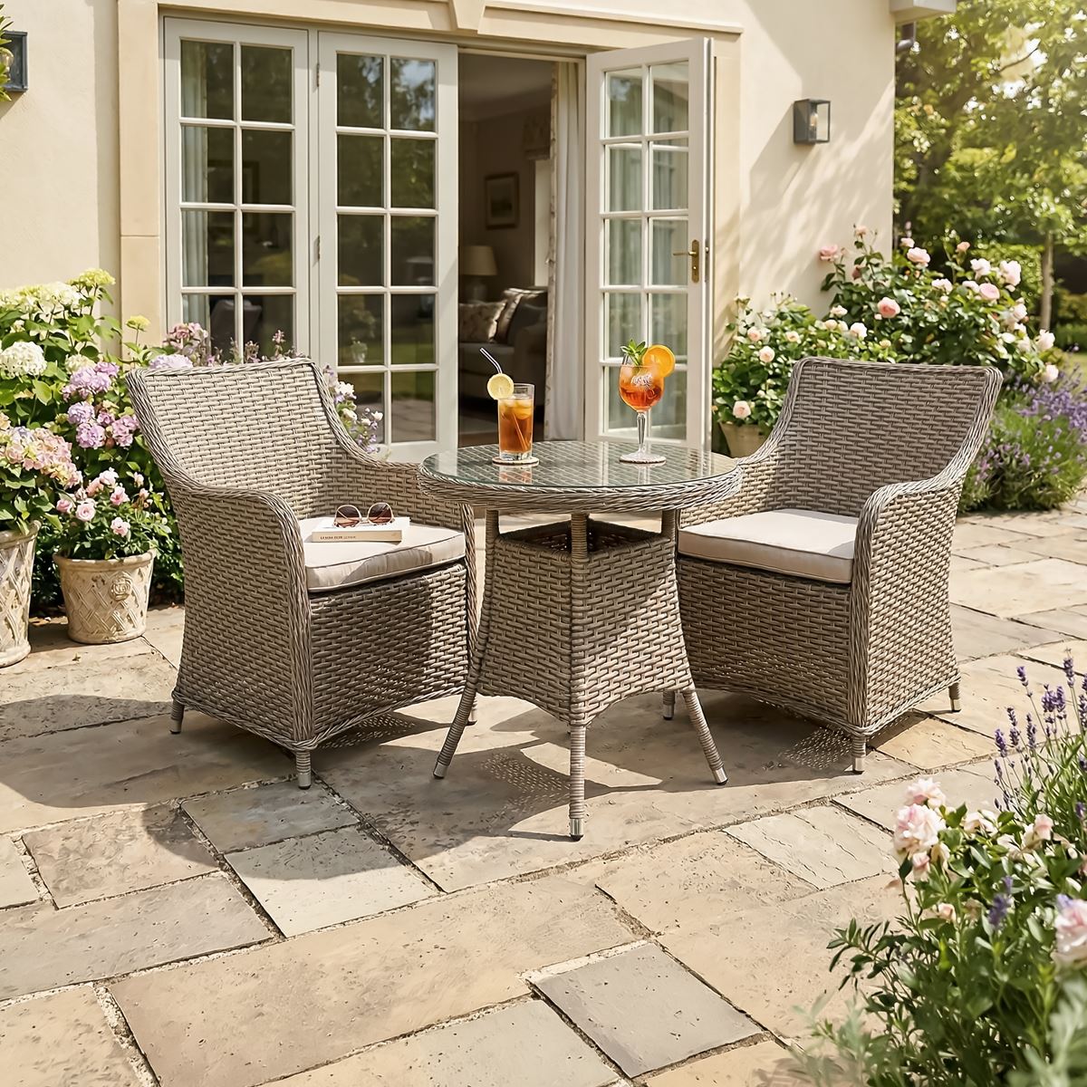Sealey Dellonda Chester Rattan Wicker Outdoor Dining Set with Tempered Glass Tabletop 3pc DG86