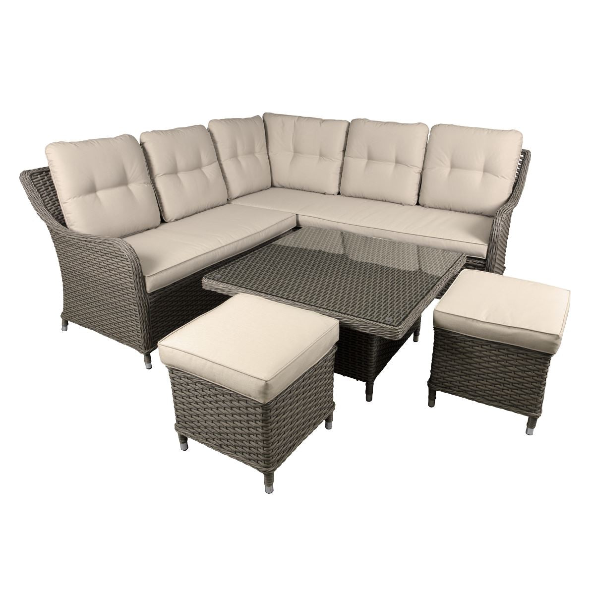 Sealey Dellonda Chester Rattan Wicker Outdoor 5-Seater Corner Sofa, Adjustable Table & Footstools Set 5pc DG89