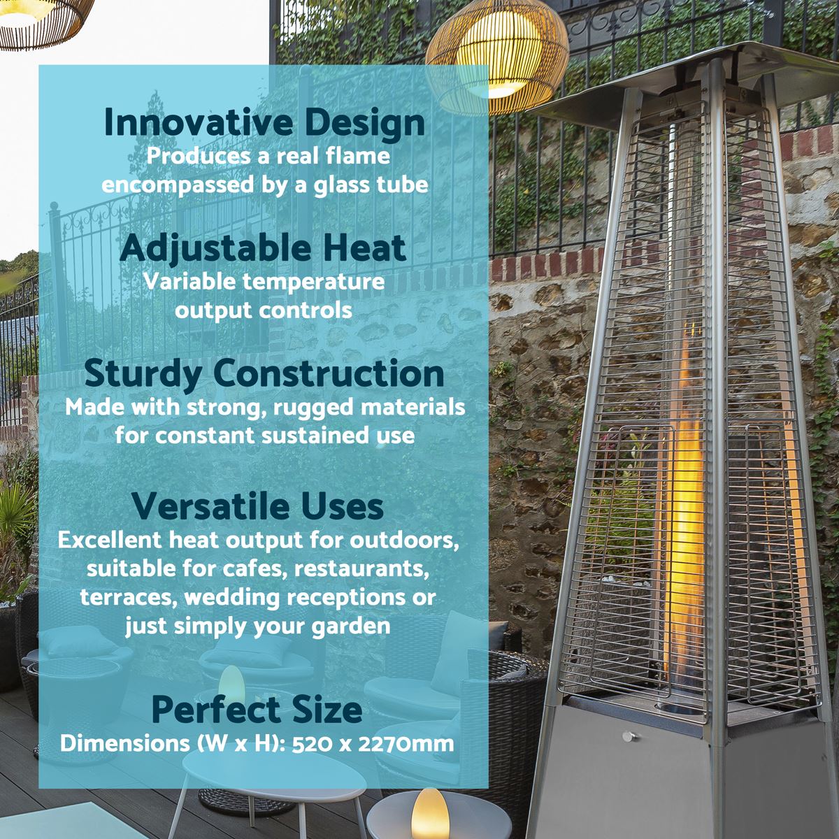 Sealey Dellonda 13kW Pyramid Gas Patio Heater 13kW Commercial/Garden Use - Stainless Steel DG99