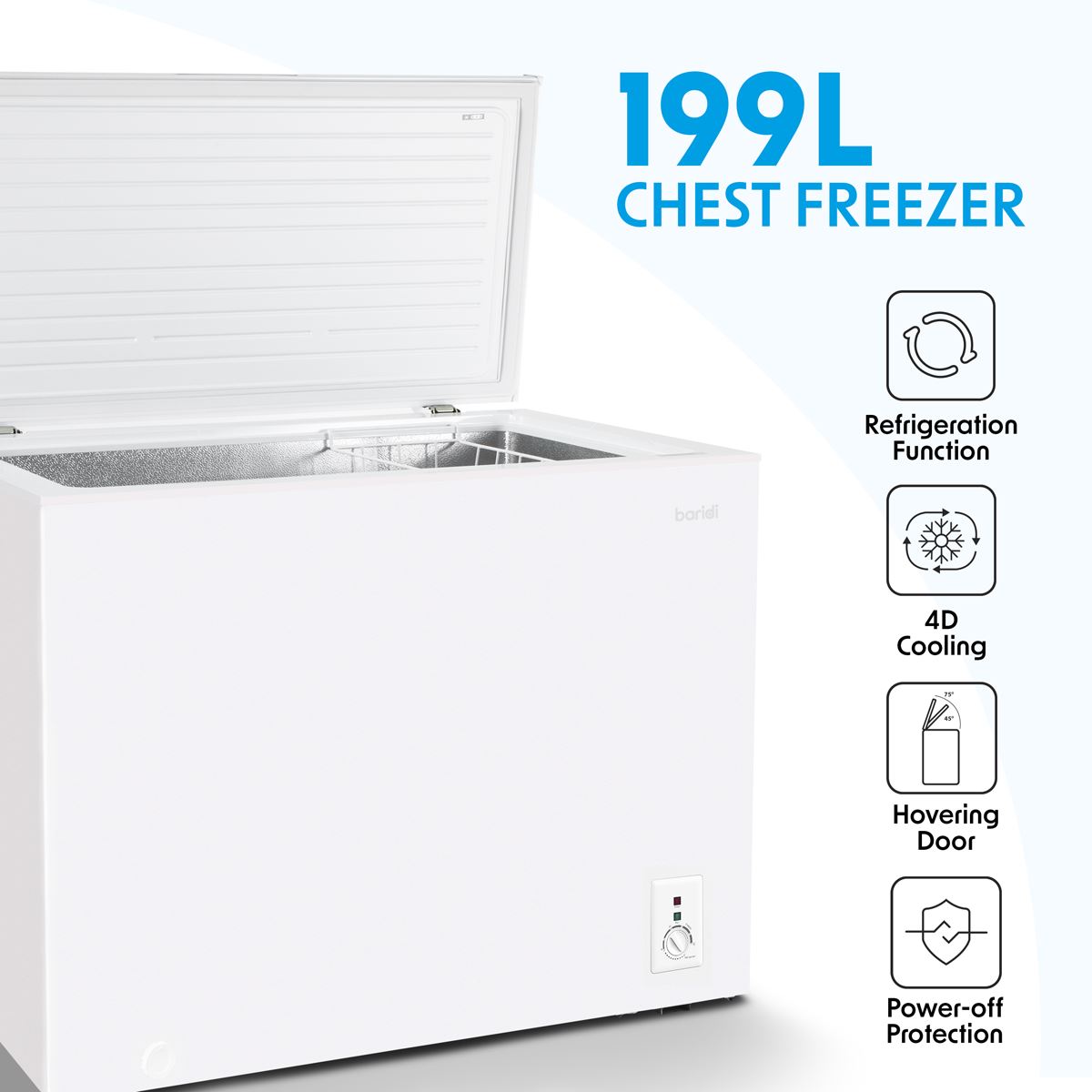 Sealey Baridi Chest Freezer 199L -12 to -24C Adjustable Thermostat White DH111